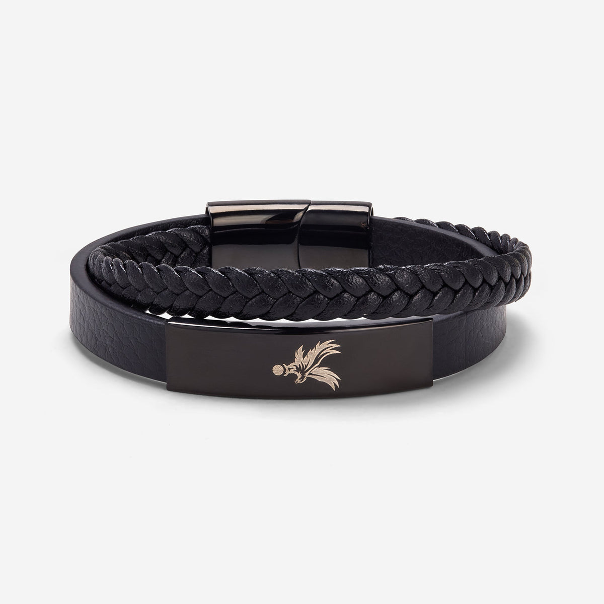 Logo Leather and Stainless Steel Bracelet