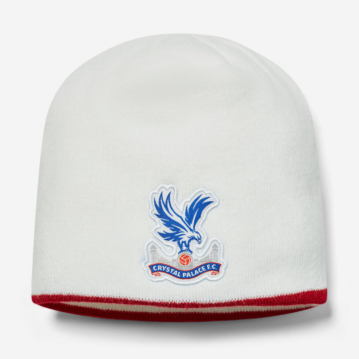 Adult White Beanie Red Trim