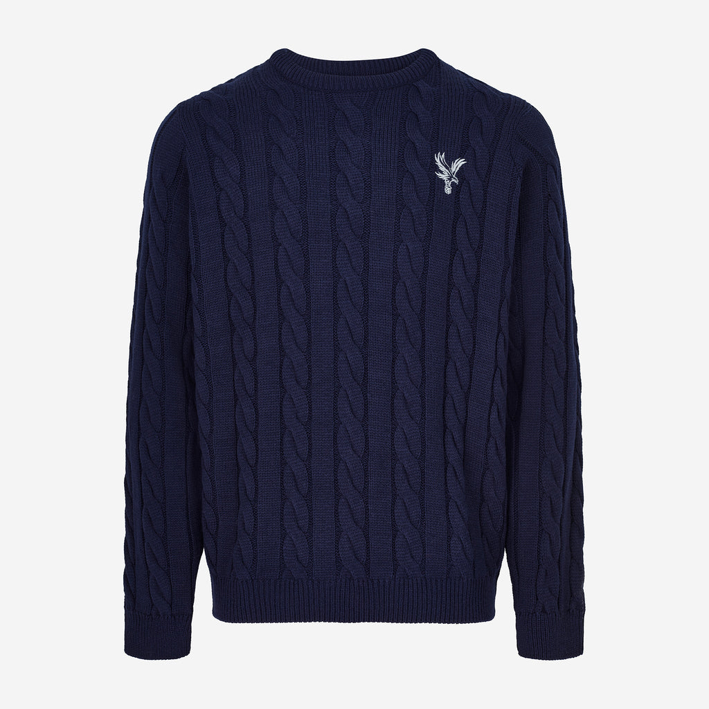 Eagle Cable Knit Crew Neck Jumper Navy