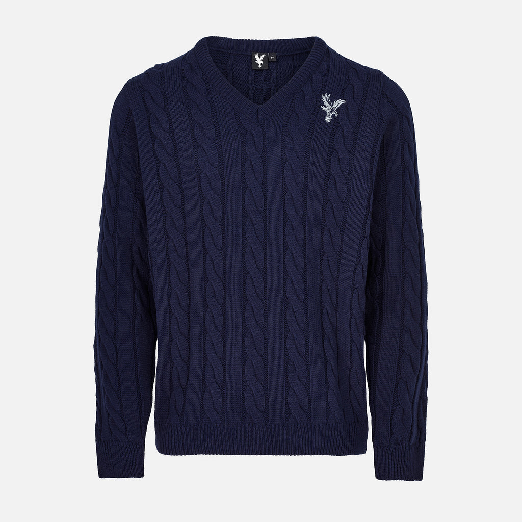 Eagle Cable Knit V Neck Jumper Navy