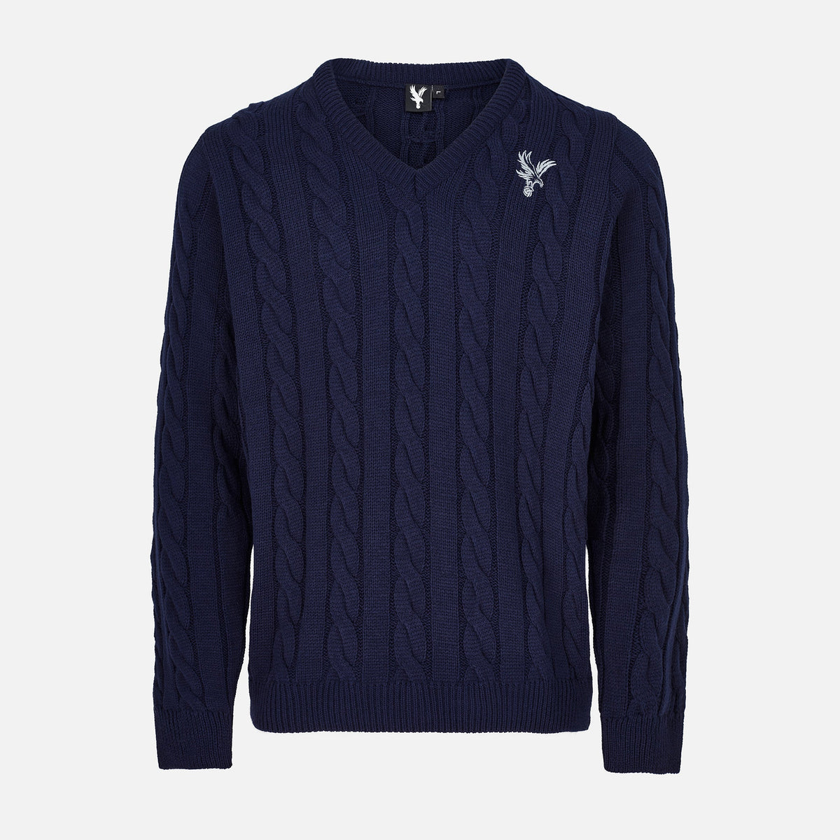 Eagle Cable Knit V Neck Jumper Navy