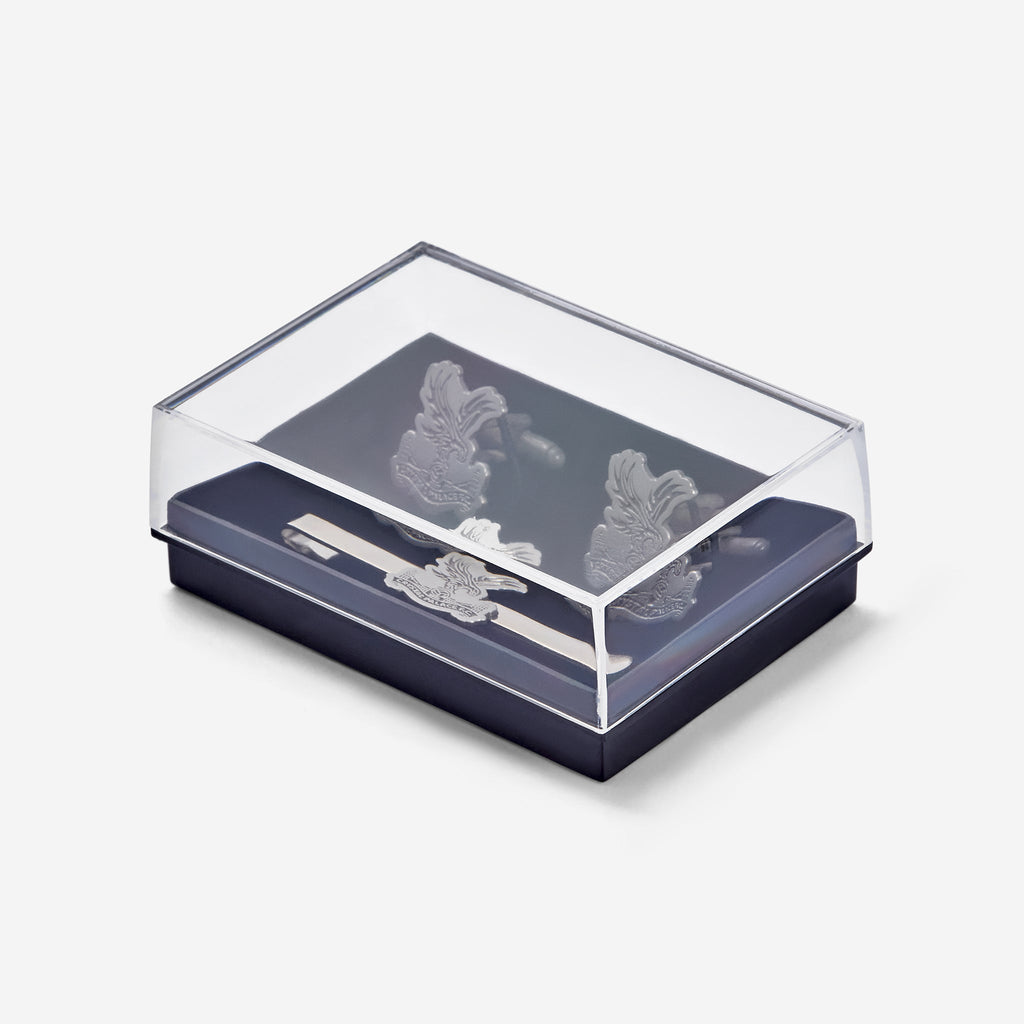 Logo Cufflinks and Tie Pin Set Antique Silver