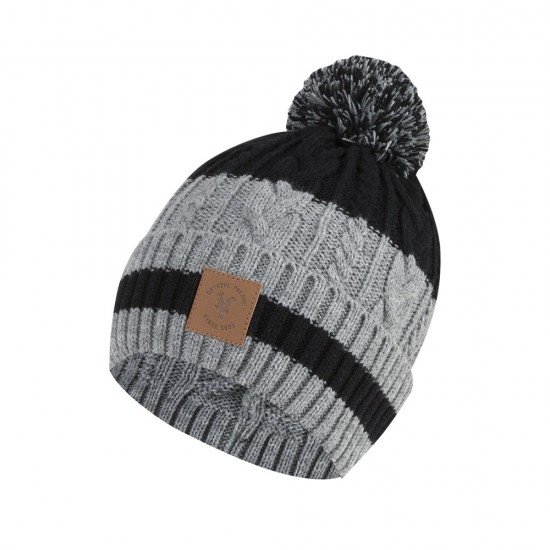 CP Cable Knit Bobble Hat Black/Grey