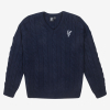 Eagle Cable Knit V Neck Jumper Navy