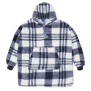 Check Fleece Hoodie Blanket Navy/White