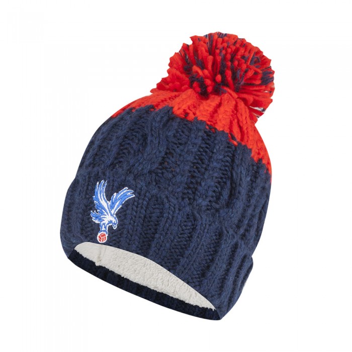 Cable Knit Pom Hat Red/Navy