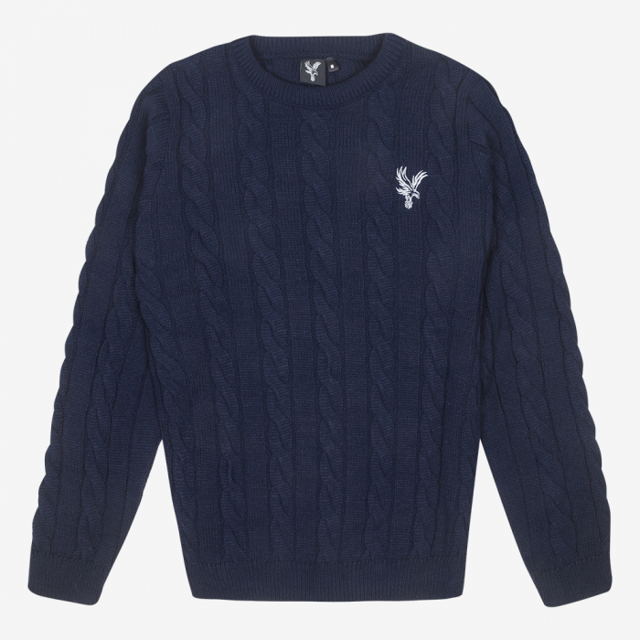 Eagle Cable Knit Crew Neck Jumper Navy