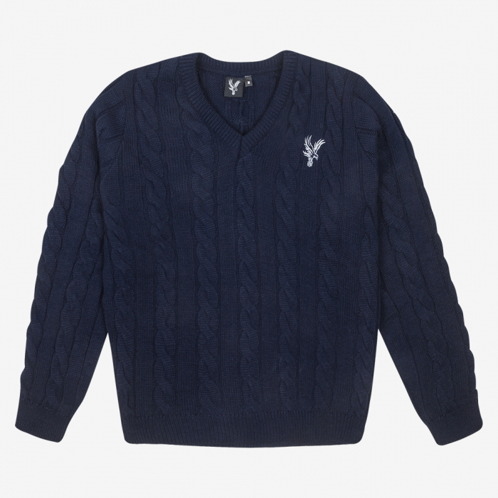 Eagle Cable Knit V Neck Jumper Navy